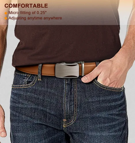 Miniatura 6 de KEMISANT Cinturón de trinquete para hombre, 2 unidades, cinturón deslizante para regalo, vestido casual de 1 38 pulgadas, tamaño ajustable