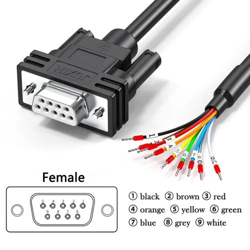 Miniatura 6 de Cable de extensión serie DB9 de 10 pies, DB9 hembra a cable desnudo con marcador de cable 26AWG, los 9 cables de núcleo equipados con tubos