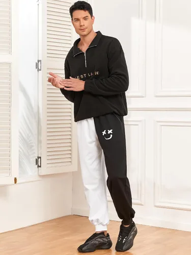 Miniatura 6 de ZAFUL Pantalones cargo con cordón y bolsillo lateral con estampado de letras para hombre