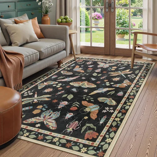 Miniatura 31 de Beeiva Alfombra Lavable para Pasillo 2x6 pies - Beige Vintage Resistente a Manchas Alfombra Floral para Cocina, Alfombras Bohemias