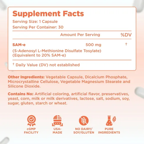 Miniatura 2 de Clear Formulas Bioactive SAM-e 500 mg - Suplemento SAM-e de alta resistencia con forma S, S biológicamente activa para el hígado y el estado