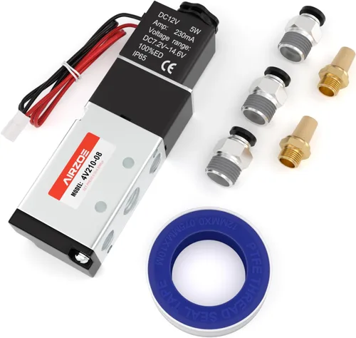 AIRZOE 1/4 "NPT DC12V 2 posiciones 5 vías válvula solenoide, válvula solenoide eléctrica de bobina única operada por piloto (cable de salida)