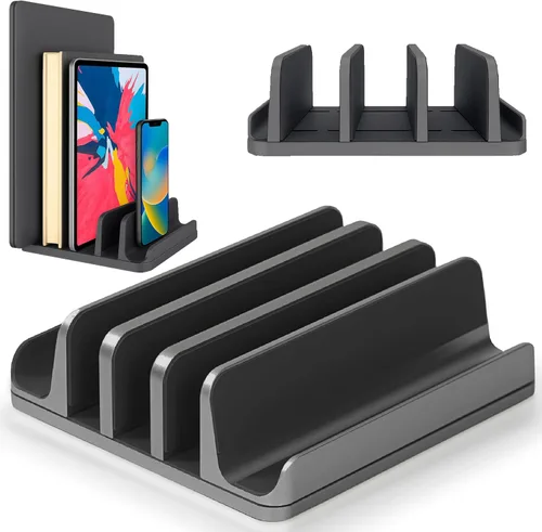 Elestoria Soporte vertical para laptop con 5 ranuras, soporte vertical de aluminio para computadora de escritorio, compatible con MacBook Pro/Air,
