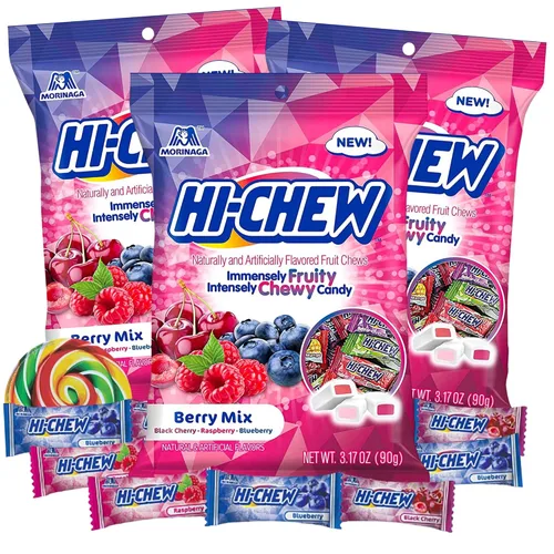Sweetzo - Caramelos masticables de mezcla de bayas envueltos individualmente con sabor afrutado, golosinas de tamaño de bocado compartibles, bolsas