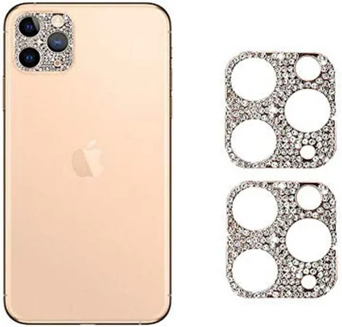 Miniatura 9 de Paquete de 2 protectores de lente de cámara con purpurina compatibles con iPhone 11 de metal con diamantes brillantes para lente de cámara (negro)