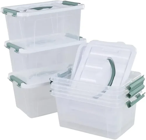 Miniatura 9 de Caja de almacenamiento de plástico de 6 litros, contenedor de almacenamiento transparente con tapas, juego de 6