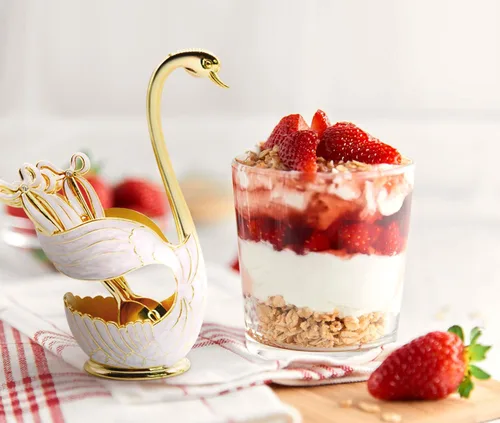 Miniatura 8 de Flylin Juego de cucharas de postre de café, soporte con base de cisne con 6 cucharas de helado, cucharaditas de café, postre y azúcar, cubiertos