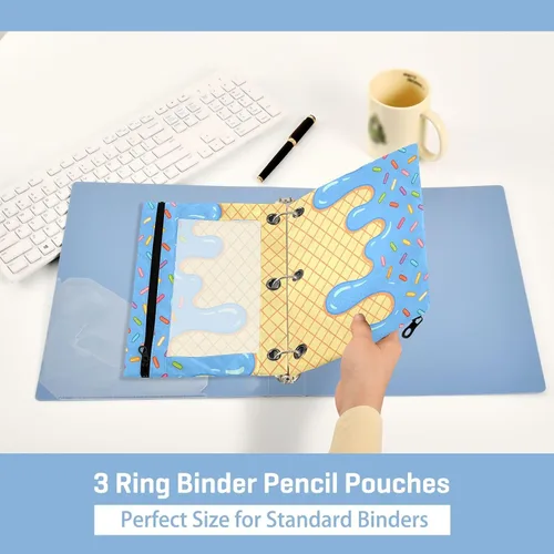 Miniatura 4 de Estuche para lápices de helado azul para 3 bolsillos para carpetas de anillos, bolsa transparente para lápices con cremallera suave, estuche rojo