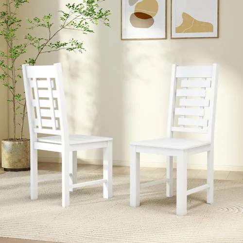 Miniatura 5 de Giantex Juego de 2 sillas de comedor de madera, sillas de cocina de madera de goma 100% maciza con respaldo alto e inclinado, asiento ancho, sillas