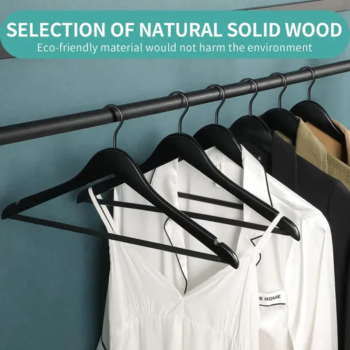 Miniatura 2 de Paquete de 20 perchas de madera maciza de alta calidad para trajes y abrigos con barra antideslizante para pantalones, ganchos con revestimiento