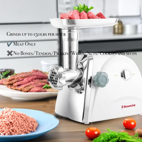 Miniatura 5 de Sunmile SM-G31 picadora de carne eléctrica y fábrica de salchichas 1HP 800W máximo, aprobado por ETL, hojas de corte de acero inoxidable, 3 placas
