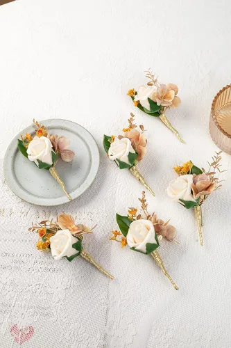 Miniatura 3 de 10 unids/lote de espuma artificial PE flores boda novio hermano padre boutonnieres hombres ojales ramillete boda flor fiesta decoración