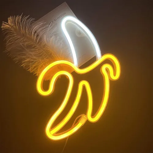ENUOLI Letreros de neón de plátano, luz de neón de plátano de 11.4 x 7.9 pulgadas, luces LED de neón para decoración de pared, lámparas nocturnas