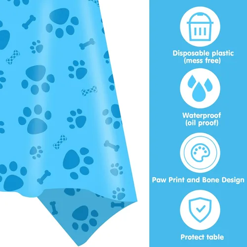 Miniatura 3 de DUAIAI Mantel con estampado de patas, 1 paquete de plástico de tamaño grande de 54 x 108 pulgadas, mantel con estampado de pata de perro y letrero