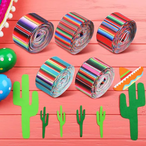 Miniatura 6 de WILLBOND 6 rollos de cintas de serape con rayas arcoíris mexicanas de 1 pulgada, cinta colorida de grogrén para fiestas, manualidades, decoración
