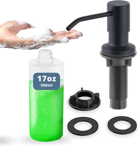 Miniatura 11 de SBEN Juego de dispensador de jabón de cocina empotrado (botella recargable grande de 17 oz incluida) - Dispensador de jabón de acero inoxidable