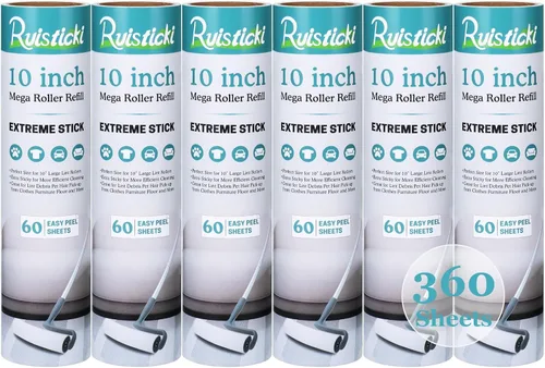 Miniatura 8 de Recambio de rodillo de pelusa de 10 pulgadas compatible con rodillos grandes Mega de 10 pulgadas de ancho, paquete de 4 repuestos, 60 hojas por