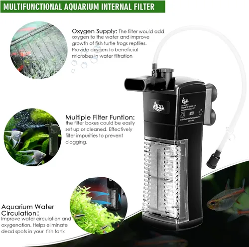 Miniatura 4 de AQQA Filtro interno para acuario, filtro de energía sumergible en el tanque con flujo de agua ajustable, filtro de esponja ultra silencioso