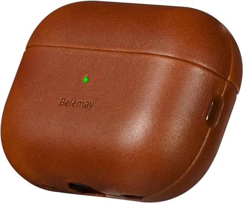 Miniatura 8 de Belemay Funda de cuero de grano completo curtido vegetal hecha a mano para AirPods Pro 3ª generación (2025), efecto de dos tonos, pátina natural