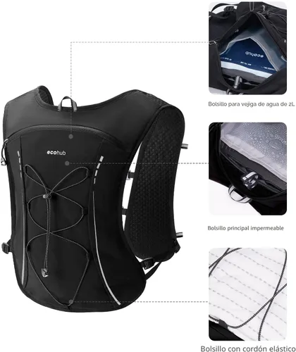 Miniatura 3 de ECOHUB Chaleco de Hidratación para Correr, Mochila Ligera y Transpirable con Bolsa de Agua de 2L Mochila de Día para Senderismo, Trail Running