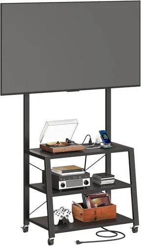 Miniatura 9 de HOOBRO - Soporte de TV móvil con soporte y toma de corriente hasta 55 pulgadas, centro de entretenimiento de esquina, soporte de TV pequeño con 3