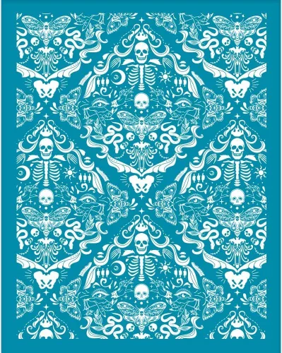 OLYCRAFT Plantillas de arcilla de brocado de calavera de 4 x 5 pulgadas, plantilla de pantalla de seda no adhesiva, patrón vintage, pantalla de seda