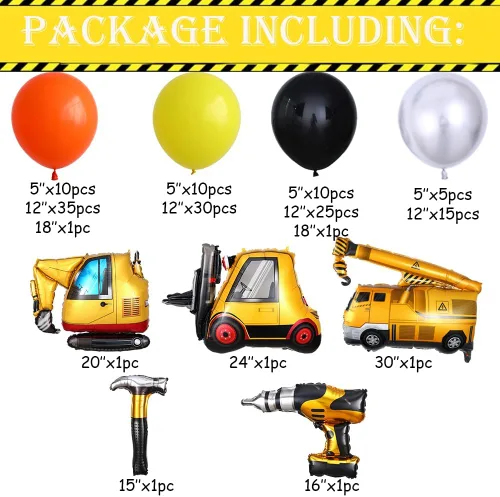 Miniatura 2 de Suministros para fiestas de cumpleaños de construcción, 147 piezas, kit de guirnalda de arco de globos de construcción, color naranja y negro