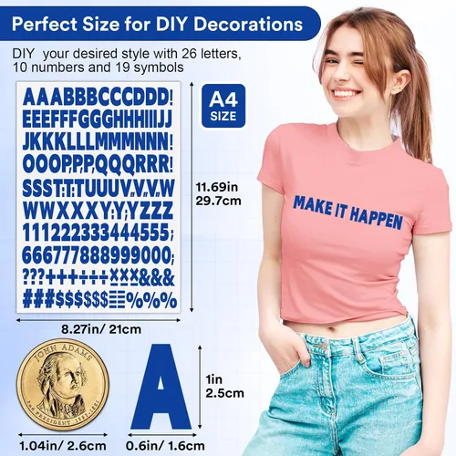 Miniatura 2 de 5 hojas, 830 piezas letras y números para planchar para ropa, letras de vinilo para planchar de 1 pulgada con letras de transferencia de calor