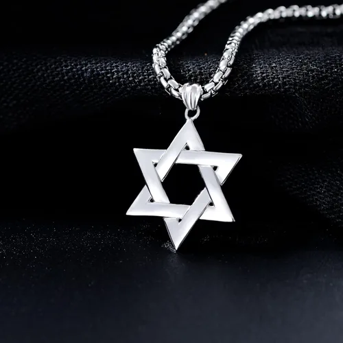 Miniatura 4 de PDTJMTG Collar judío de plata de ley con estrella de David para hombre
