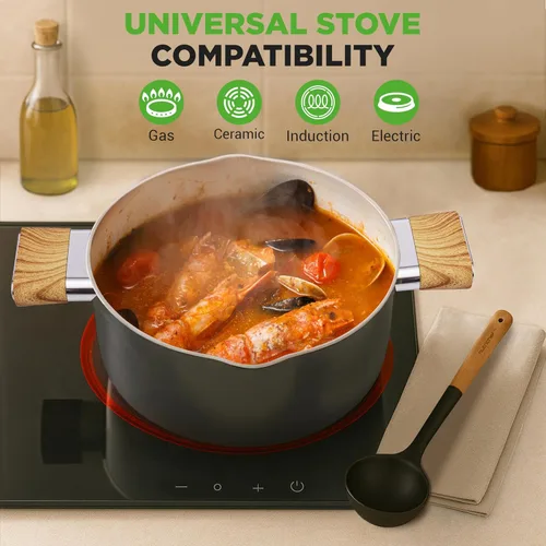 Miniatura 2 de NutriChef Juego de utensilios de cocina de cerámica antiadherente de 14 piezas, ollas y sartenes seguras para inducción con tapas de vidrio, asas