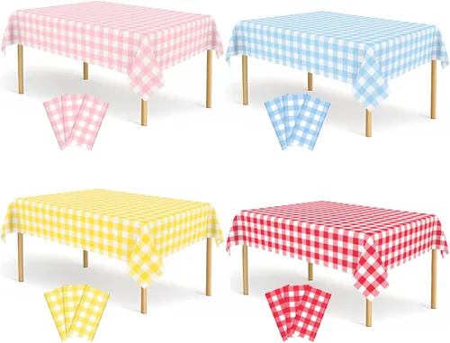 Miniatura 33 de Paquete de 2 manteles de plástico a cuadros en blanco y negro para fiestas, desechables de 54 x 108 pulgadas, mantel rectangular con bandera a