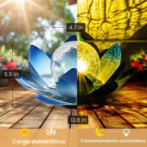 Miniatura 6 de GIGALUMI Luz solar para decoración de jardín al aire libre, luz de flor de loto, globo agrietado, farol de cristal, decoración de mesa al aire