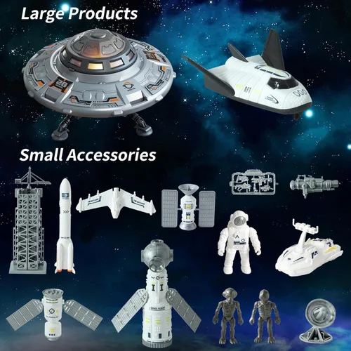 Miniatura 2 de Wbzle Rocket Ship Toy - Juego de juguetes espaciales con OVNI, avión, lanzacohetes, satélites, astronauta juguete con luz y sonido, juguetes