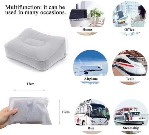 Miniatura 4 de Almohada inflable para descanso de pies, almohadilla para la cabeza, almohada de flocado suave, cojín de relajación para vuelos, otomanos con pierna
