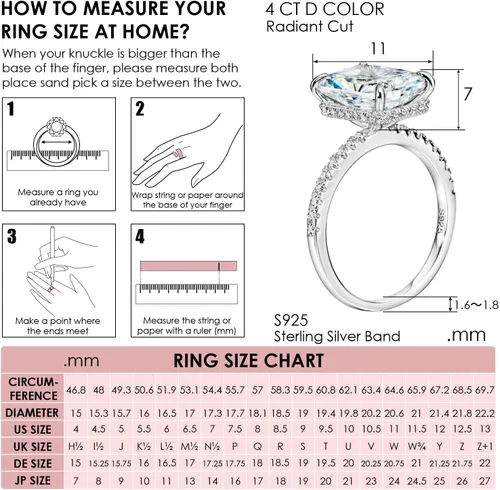 Miniatura 3 de Michooyel Anillo de compromiso de mujer de corte radiante de 4.0 quilates, anillo de boda de diamantes simulados, anillo de promesa, anillo de boda