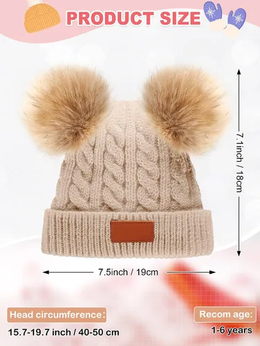 Miniatura 2 de SATINIOR Juego de 3 guantes de gorro para niños pequeños, sombreros de invierno cálidos de punto con lazo para bebés niñas niños de 0 a 6 años