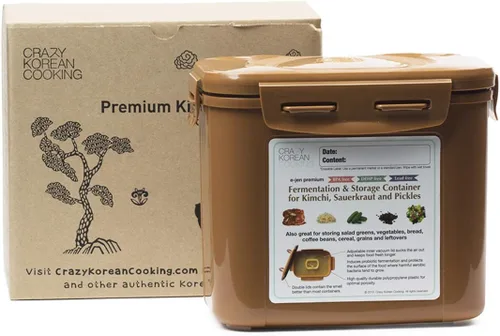 Miniatura 2 de Crazy Korean Premium Kimchi, chucrut fermentación y contenedor de almacenamiento con tapa de interior aspiradora de cocción, Marrón (Sandy Brown)