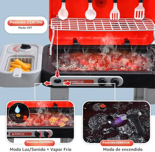 Miniatura 5 de CUTE STONE Juguetes de Parrilla de Barbacoa para Niños, Alimentos de Juego que Cambian de Color, Efectos de Sonido y Luz Chisporroteantes, Efectos