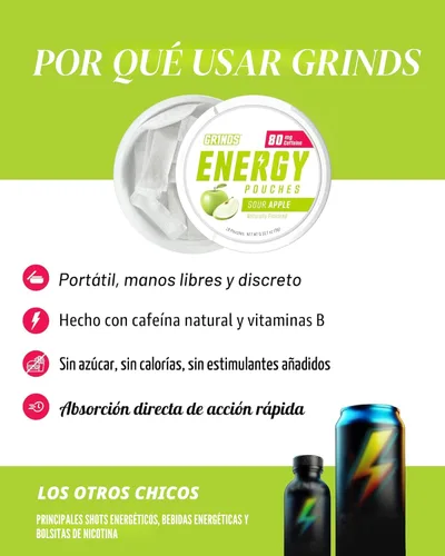 Miniatura 5 de Bolsas de energía Grinds - Bolsas de cafeína natural - Contiene vitaminas B, sin azúcar y 0 calorías - 80 mg de cafeína en cada bolsa - Genciana