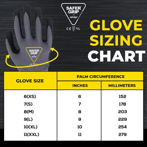 Miniatura 5 de OPNBar Guantes recubiertos de nitrilo con agarre, pantalla táctil (paquete de 2) entrepierna reforzada para el pulgar - Marca SAFERGRIP