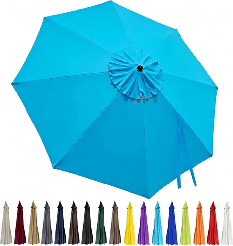 Miniatura 10 de Toldo de repuesto para sombrilla de patio de 10 pies, 8 varillas, impermeable y resistente a la decoloración, tela de poliéster gruesa para patio