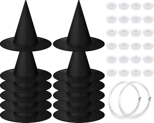 Miniatura 2 de SATINIOR Sombrero de bruja de Halloween, decoración colgante, sombrero de bruja flotante con accesorio de cuerda y ganchos transparentes sin costuras