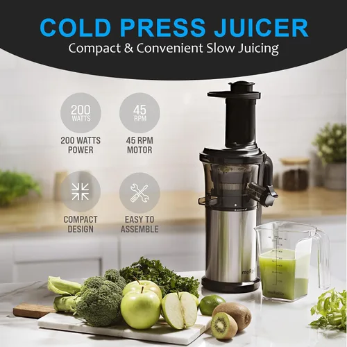 Miniatura 3 de Exprimidor de prensa en frío; máquina exprimidora lenta para verduras y frutas; potente exprimidor lento de 200 W, alta tasa de extracción, fácil