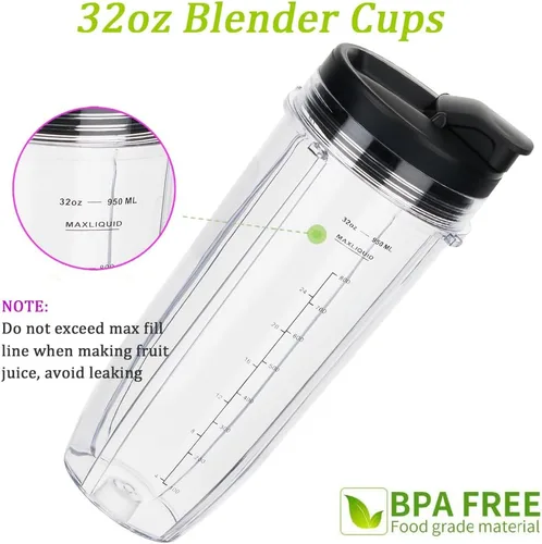 Miniatura 4 de Vaso de repuesto de 32 onzas para licuadora con tapa y sello para Nutri Ninja BL450 BL454 Bl455 BL456 BL480 BL481 BL482 BL490 BL640 BL642 BL682