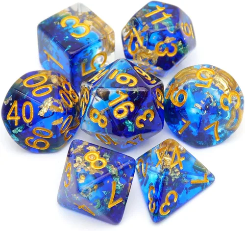 Miniatura 12 de Haxtec DND Conjunto de Dados 7 Piezas Conjunto de Dados de Resina Negro con Inclusión de Mylar Iridiscente Dados Poliédricos D&D