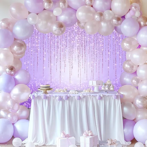 Miniatura 2 de Avezano Telón de fondo morado con purpurina para fiesta de cumpleaños de niñas, sesión de fotos dulce de 16, color morado brillante, bokeh, fiestas