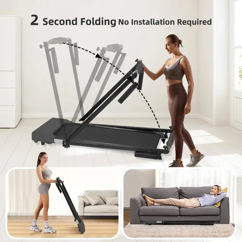 Miniatura 7 de Almohadilla para caminar con barra de asa, caminadora plegable para espacio pequeño, con asas, llave de seguridad, motor silencioso sin escobillas