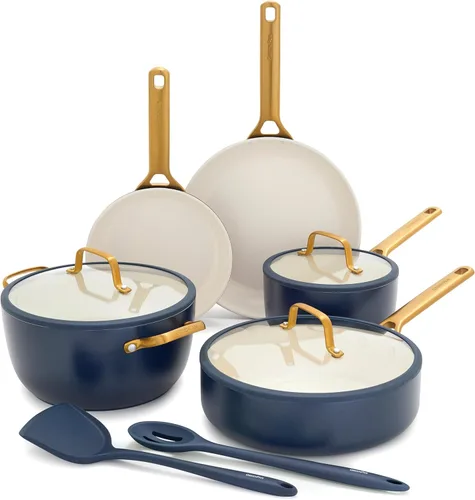 GreenPan Juego de utensilios de cocina antiadherentes Reserve Pro de 10 piezas, cerámica certificada NSF, juego de ollas y sartenes anodizadas duras
