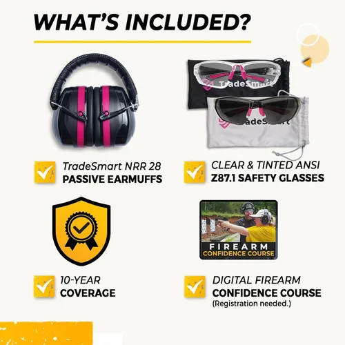 Miniatura 2 de TradeSmart High-Performance Earmuffs for Shooting Range & Shooting Eye Protection Glasses + Firearm Confidence Course Transparente+tinte - Rosa