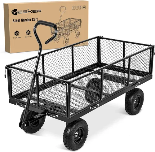 Miniatura 9 de Yesker Carros de Jardín - Carro Volquete de 600 libras con Ruedas Inflables Todo Terreno para Patio, Césped, Granjas, Jardinería - Carretilla